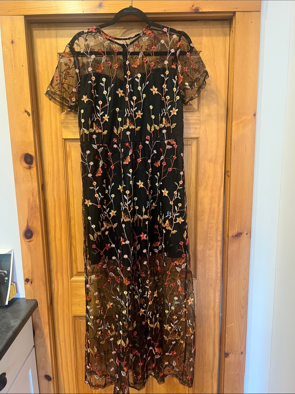 Black Floral Embroidered Mesh Maxi Dress